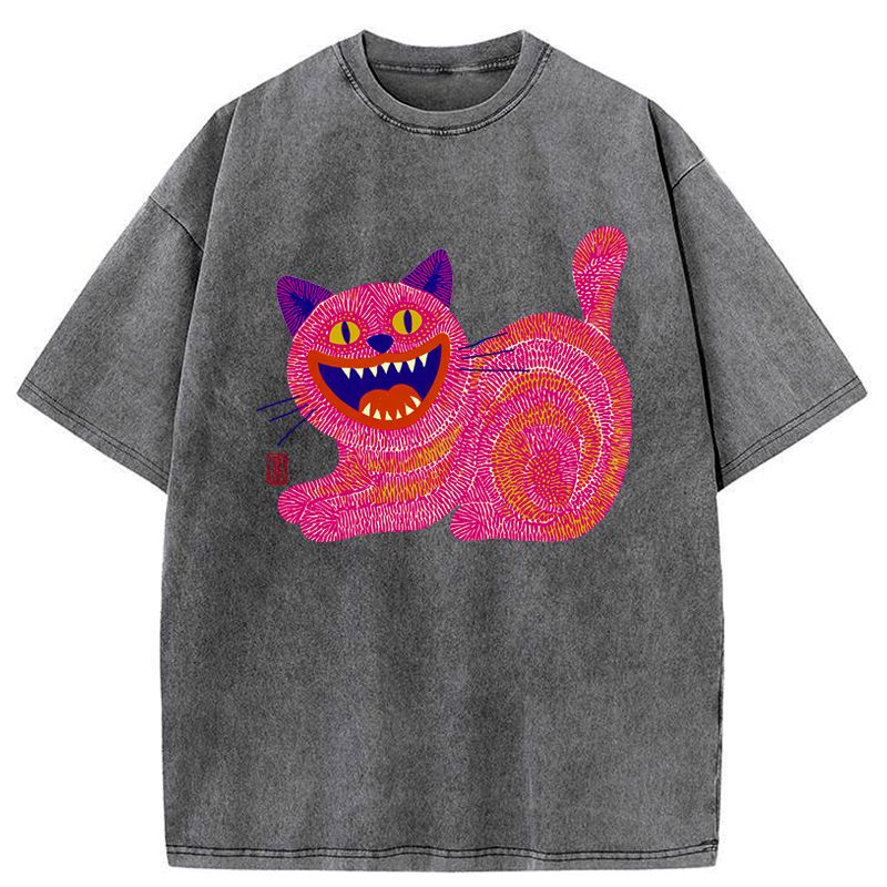 Japanese Chubby Fang Cat Washed T-Shirt