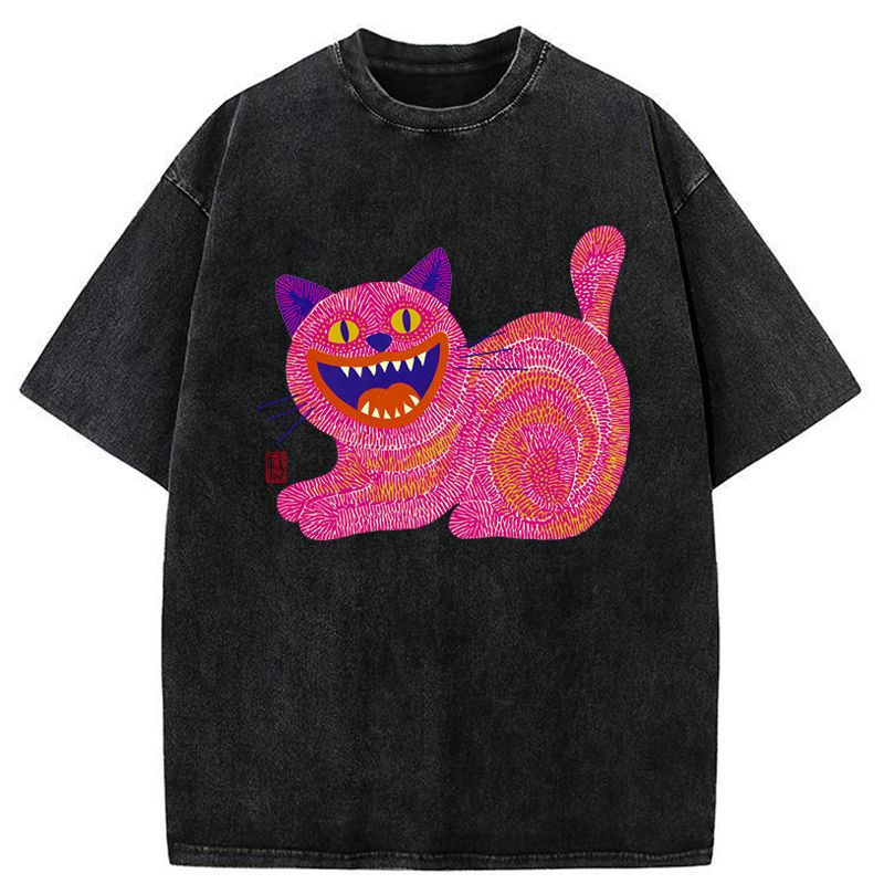 Japanese Chubby Fang Cat Washed T-Shirt