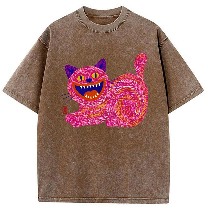 Japanese Chubby Fang Cat Washed T-Shirt