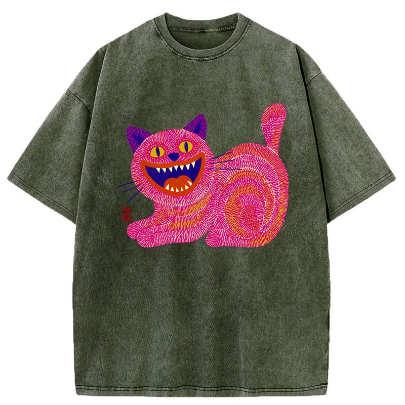 Kyoto-Lion Chubby Fang Cat Washed T-Shirt