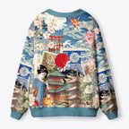 Kyoto-Lion Geisha Sakura Temple All-Over Print Ugly Cardigan Sweater