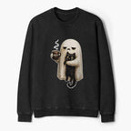Kyoto-Lion Ghost Cat Coffee Mood Washed Terry Sweatshirt