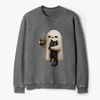 Kyoto-Lion Ghost Cat Coffee Mood Washed Terry Sweatshirt