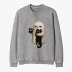 Kyoto-Lion Ghost Cat Coffee Mood Washed Terry Sweatshirt