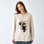 Kyoto-Lion Ghost Cat Coffee Mood Washed Terry Sweatshirt
