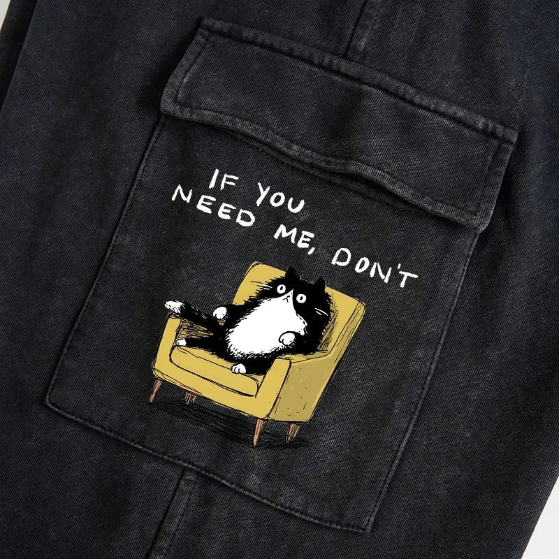 Japanese Cat Washed Sweatpants for Everyday