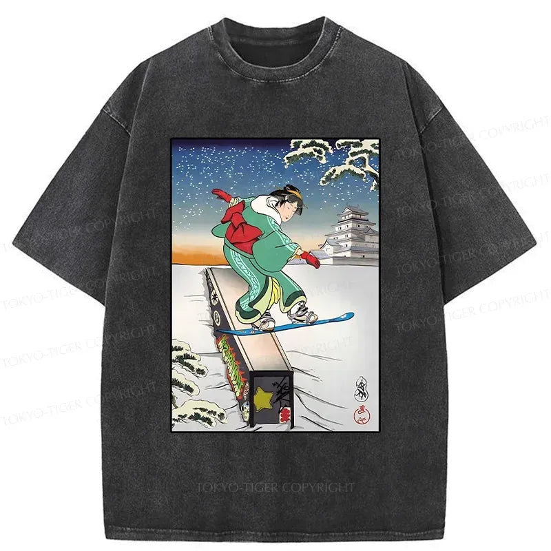 Kyoto-Lion Skiing Geisha Washed T-Shirt