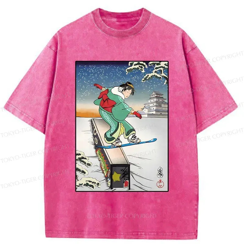 Kyoto-Lion Skiing Geisha Washed T-Shirt