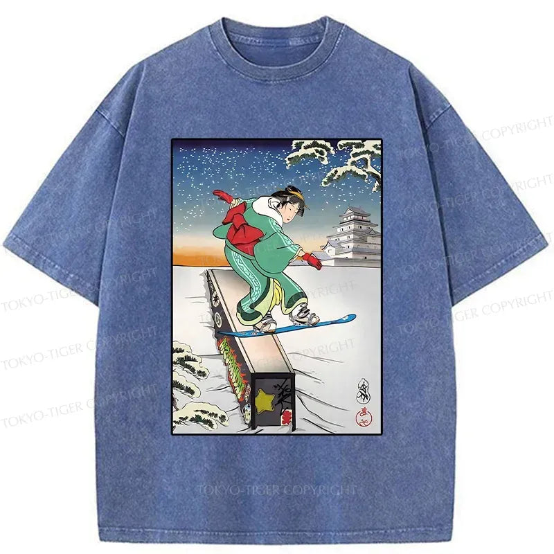 Japanese Geisha Washed T-Shirt for Summer