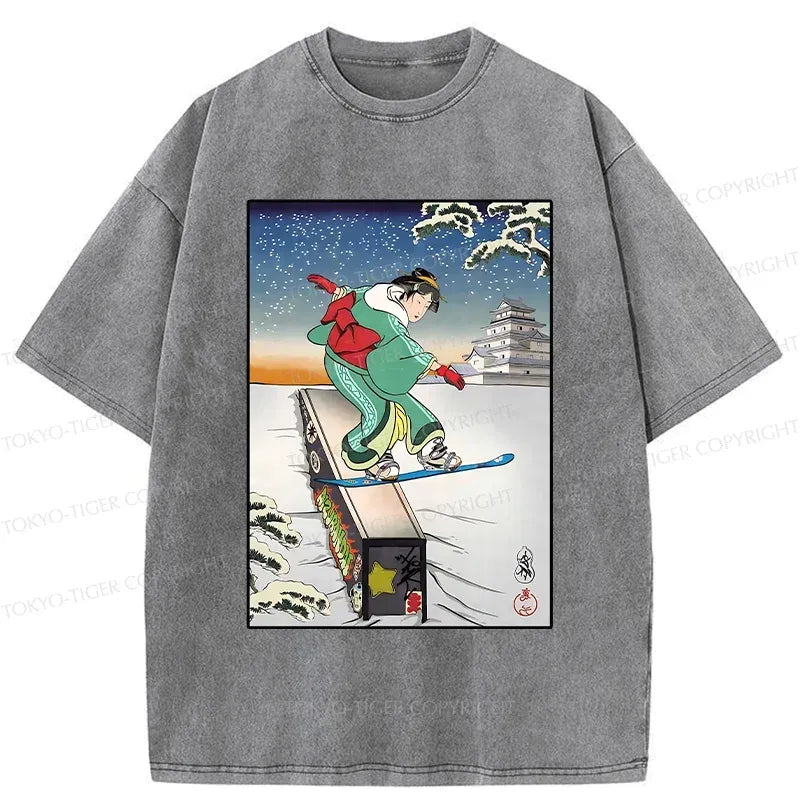 Japanese Geisha Washed T-Shirt for Summer