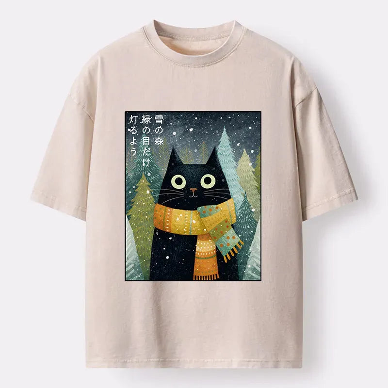 washed ukiyo-e cat tee for streetwear