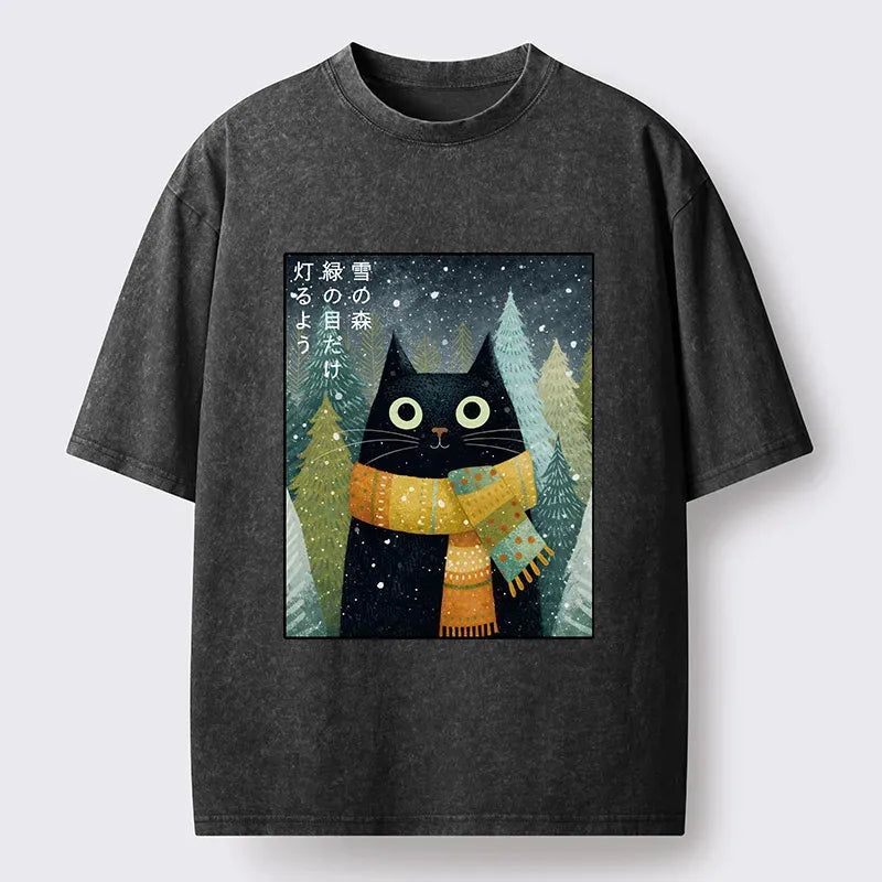 washed ukiyo-e cat tee for streetwear