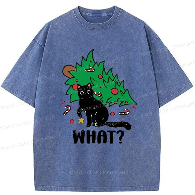 Trendy Japanese black cat washed t-shirt
