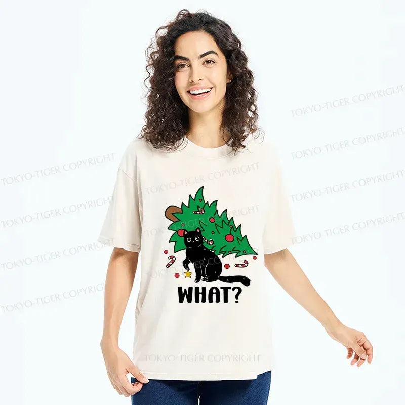 Kyoto-Lion Black Cat Causing Trouble Washed T-Shirt