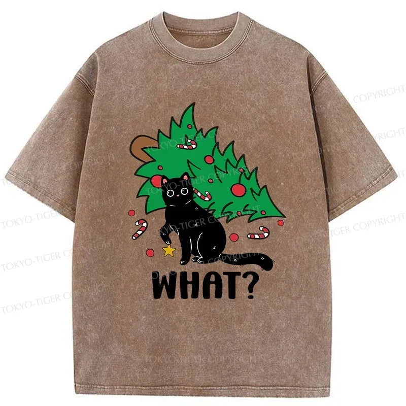 Trendy Japanese black cat washed t-shirt
