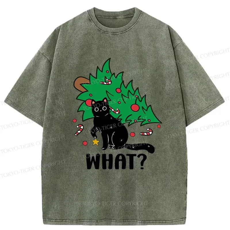 Trendy Japanese black cat washed t-shirt