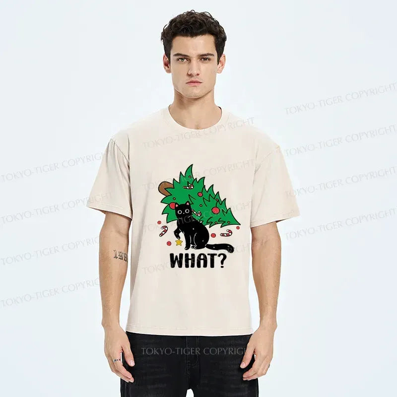 Trendy Japanese black cat washed t-shirt