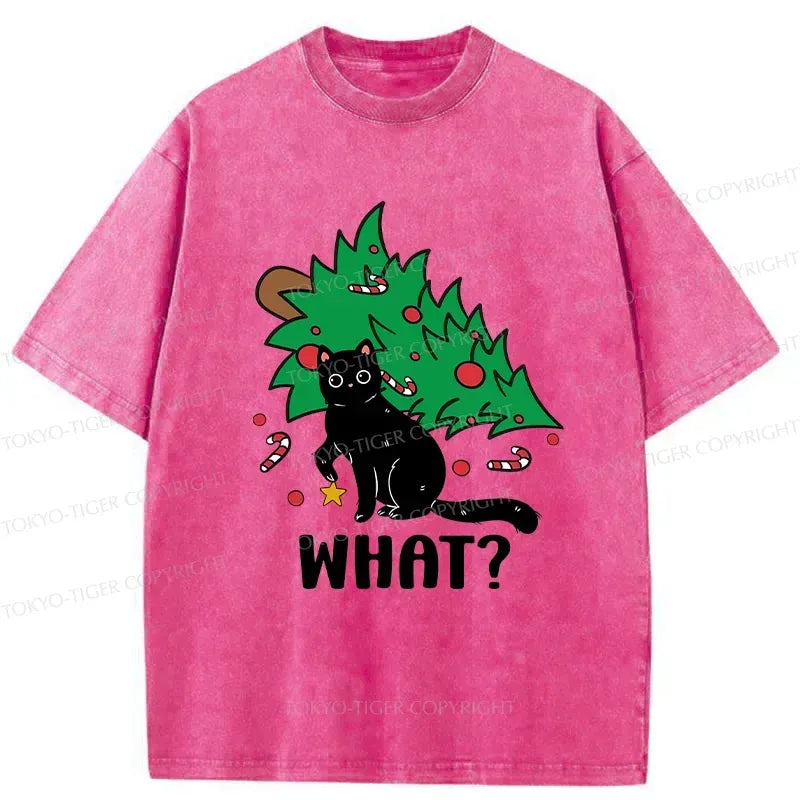 Trendy Japanese black cat washed t-shirt