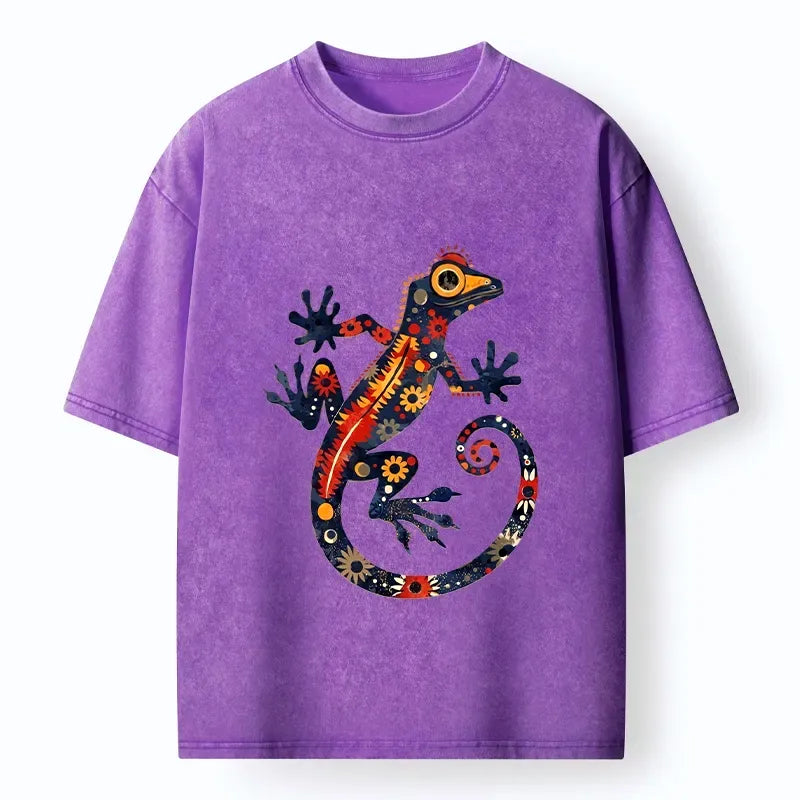 colorful folk art gecko t-shirt for summer