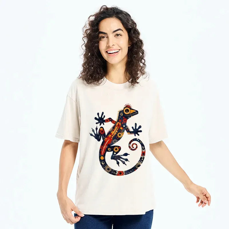 colorful folk art gecko t-shirt for summer