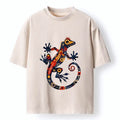 Kyoto-Lion Colorful Folk Art Gecko Full Of Flowers Washed T-Shirt