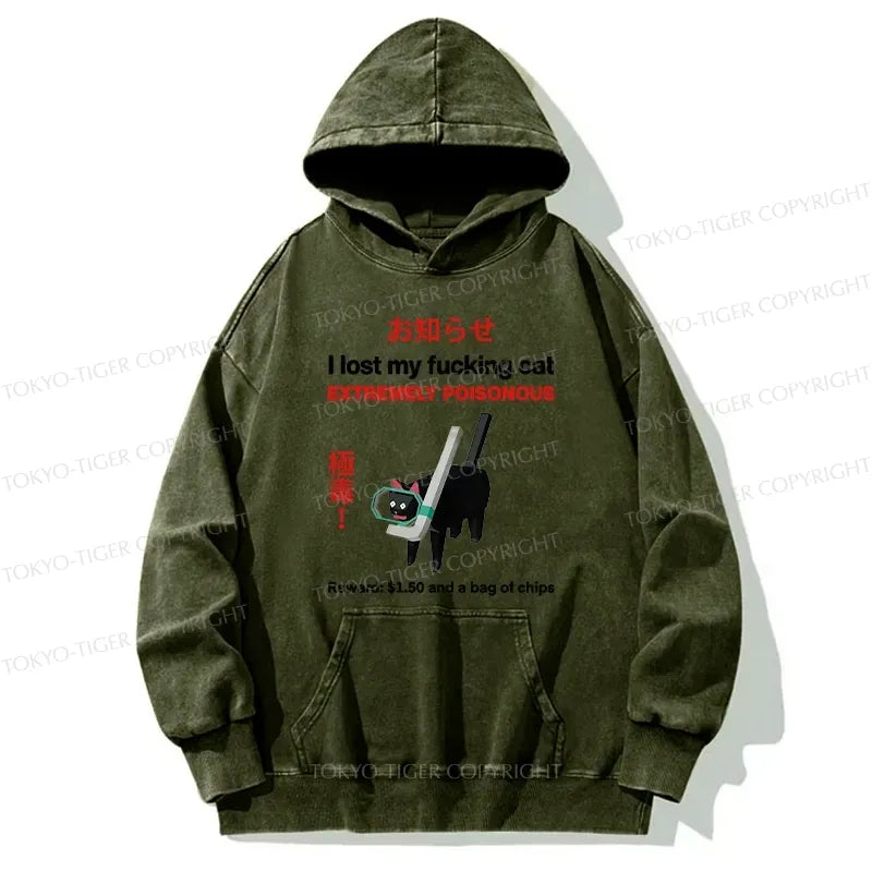 Kyoto-Lion Find The Toxic Cat Funny Washed Hoodie