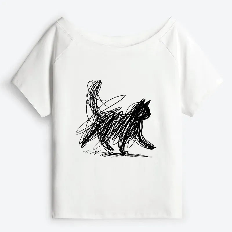 Off shoulder cat tee for women daily wear
