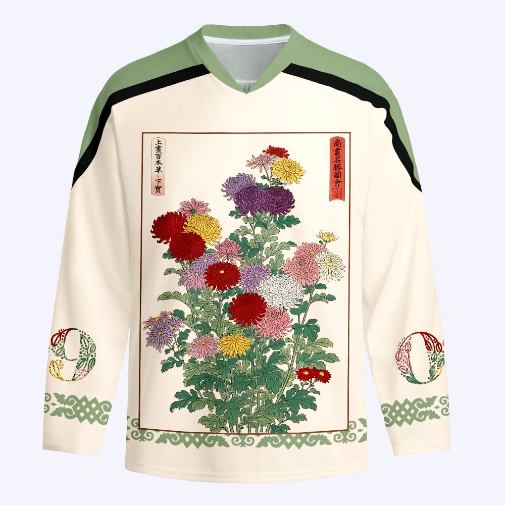 Kyoto-Lion Traditional Bloom Print Long-Sleeve Hockey Jersey