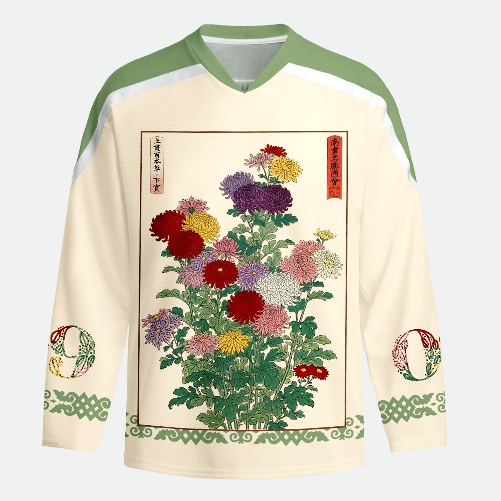 Kyoto-Lion Traditional Bloom Print Long-Sleeve Hockey Jersey