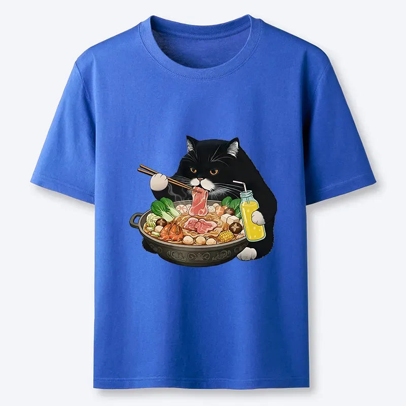Japanese Black Cat Eating Hot Pot T-Shirt