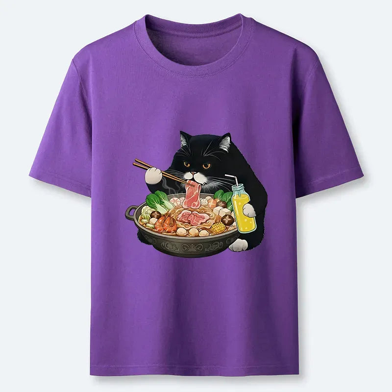 Japanese Black Cat Eating Hot Pot T-Shirt