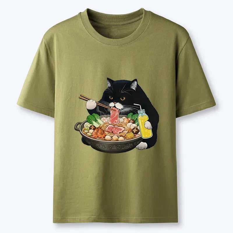 Japanese Black Cat Eating Hot Pot T-Shirt
