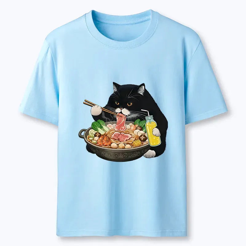 Japanese Black Cat Eating Hot Pot T-Shirt
