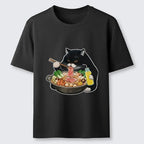 Japanese Black Cat Eating Hot Pot T-Shirt