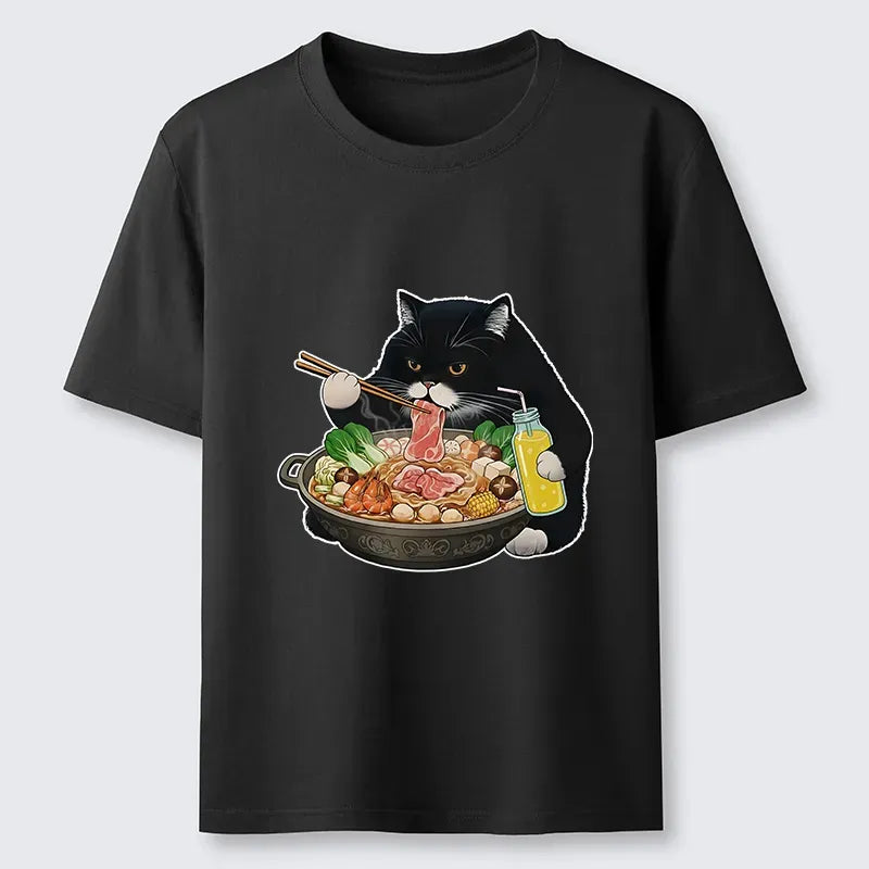 Japanese Black Cat Eating Hot Pot T-Shirt