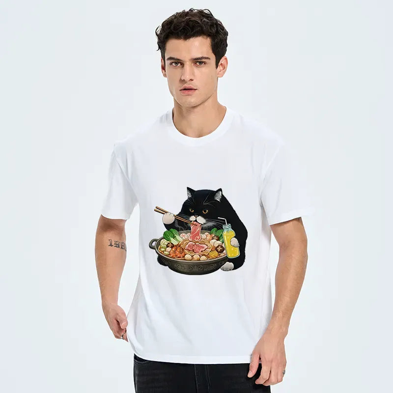 Kyoto-Lion Black Cat Eating Hot Pot Classic T-Shirt