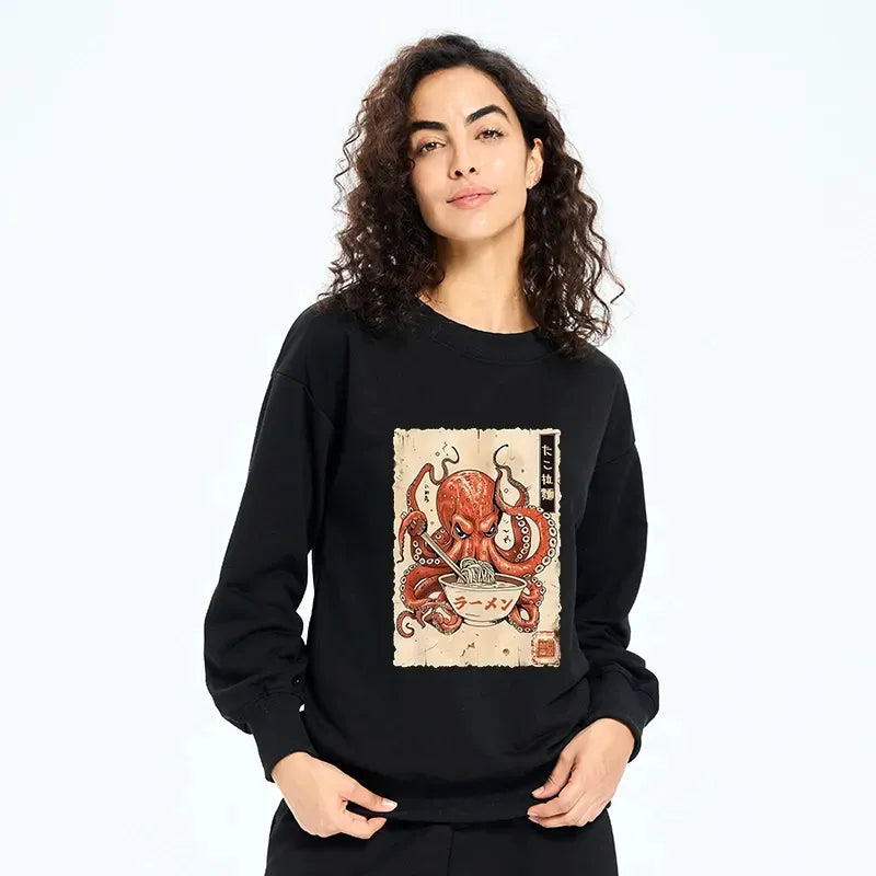 Kyoto-Lion Retro Octopus Eating Ramen Classic Sweatshirt