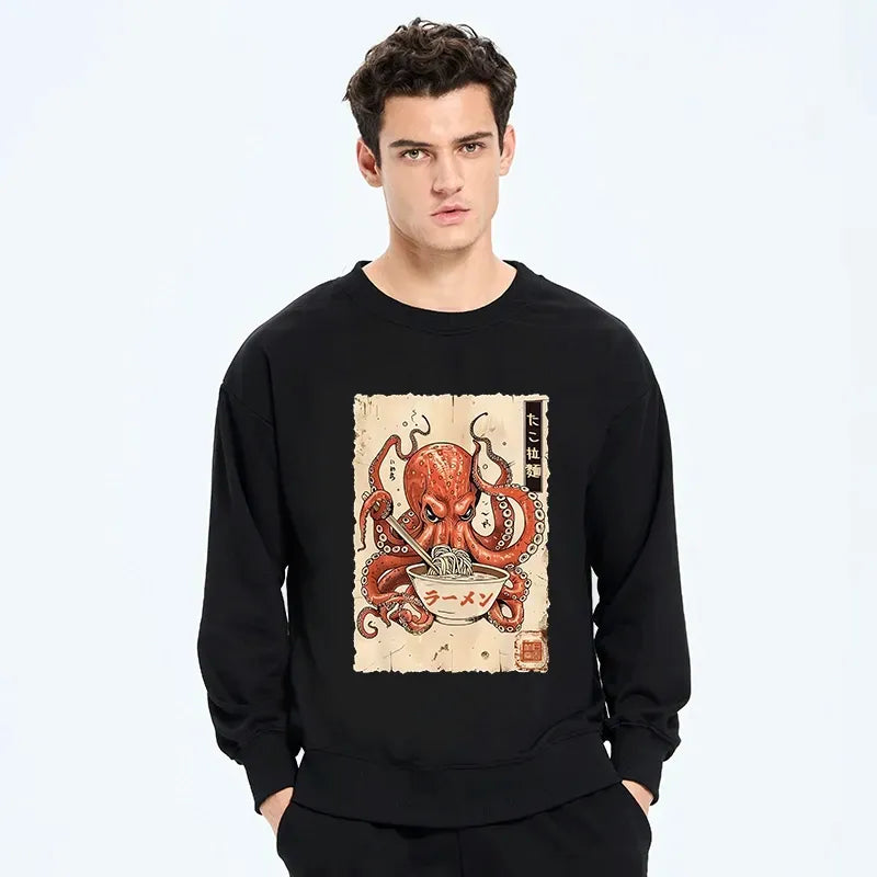 Kyoto-Lion Retro Octopus Eating Ramen Classic Sweatshirt