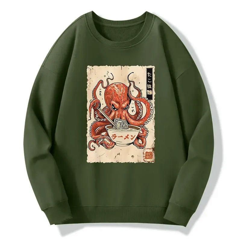 Kyoto-Lion Retro Octopus Eating Ramen Classic Sweatshirt