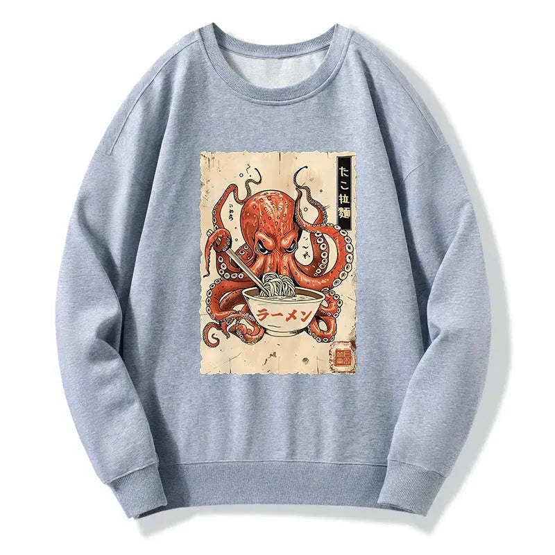 Kyoto-Lion Retro Octopus Eating Ramen Classic Sweatshirt