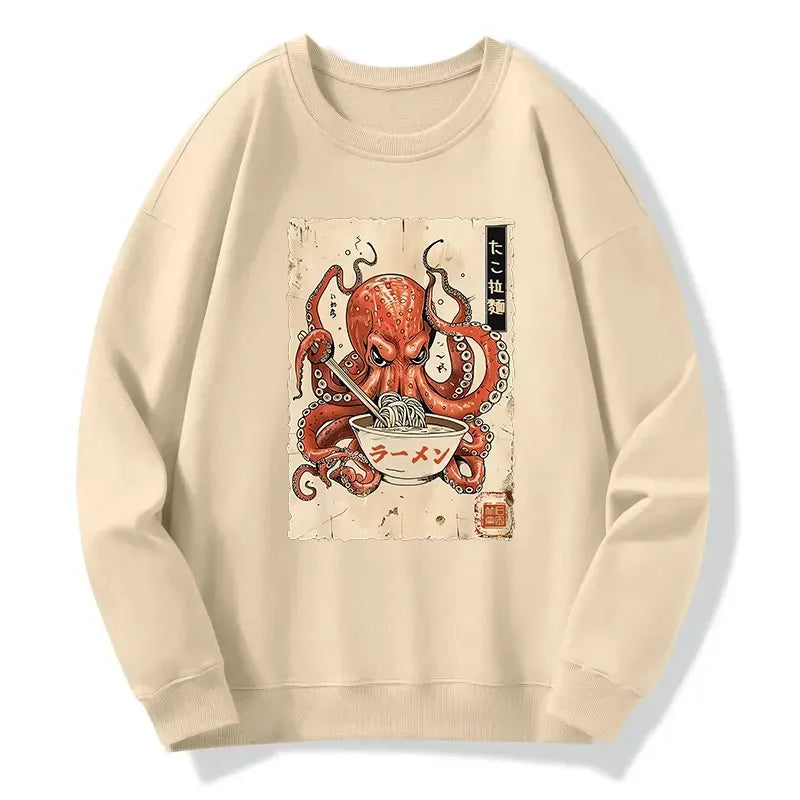 funny octopus eating ramen sweatshirt free shipping