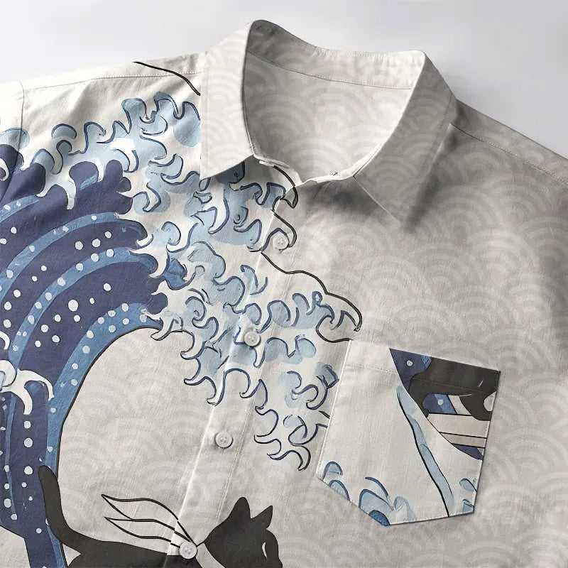 black cat surfing shirt summer style