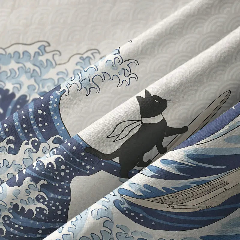 black cat surfing shirt summer style