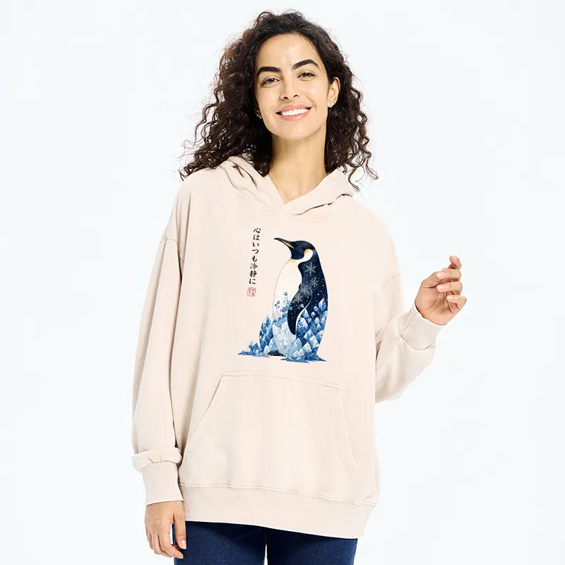 Kyoto-Lion Keep Calm Penguin Washed Hoodie