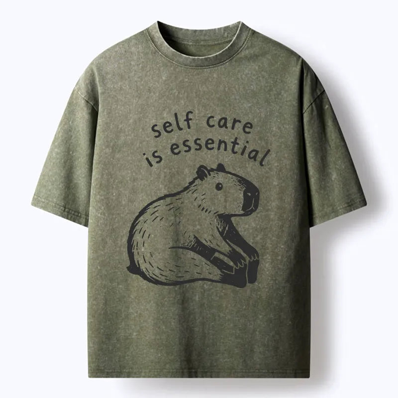 Kyoto-Lion Chill Capybara Meme Washed T-Shirt