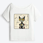 Japanese Robot Cat Off Shoulder Tee