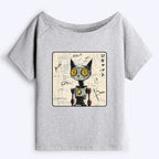 Japanese Robot Cat Off Shoulder Tee