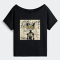 Kyoto-Lion Robot Cat Off Shoulder T-Shirt
