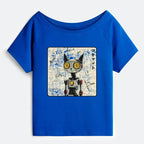 Japanese Robot Cat Off Shoulder Tee