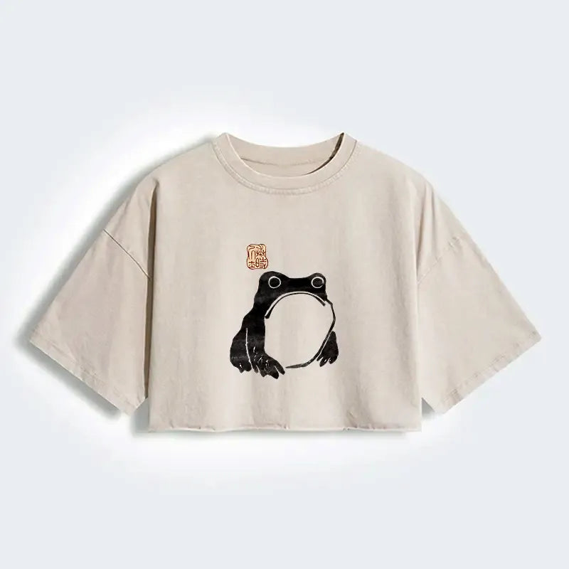 Frog Ukiyo-e Crop T-Shirt for Women